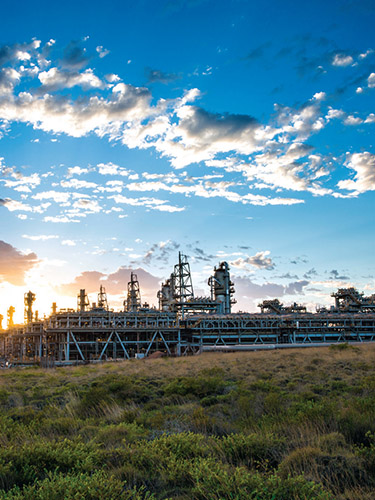 Chevron facility at sunset.