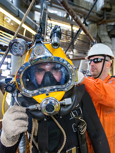 潜水员经常进行水下检查和我们的深海作业的维护。正如我们的业务，流程和人身安全的各个领域都考虑的首要问题。